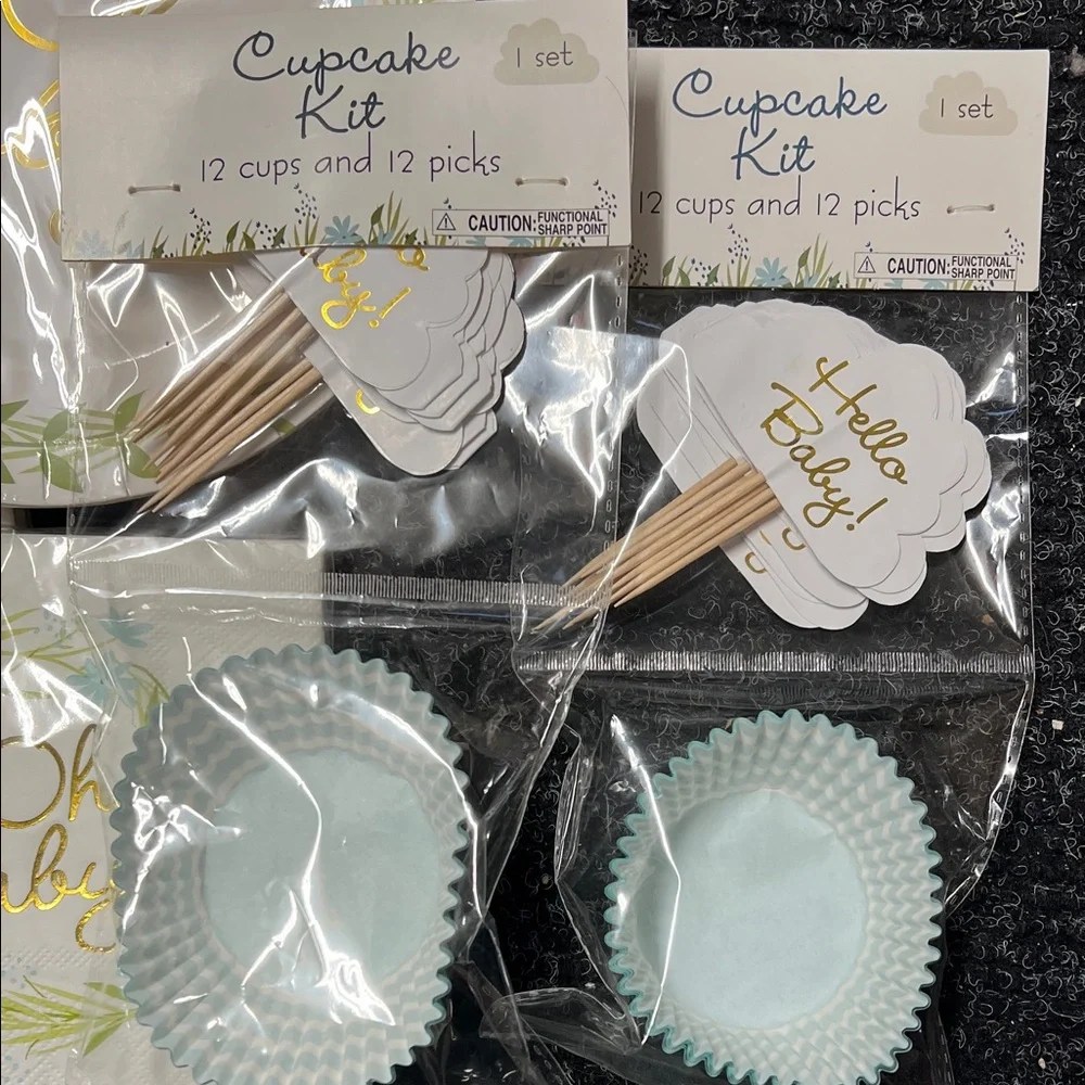Oh Baby Party Supplies Set - Gold and Blue